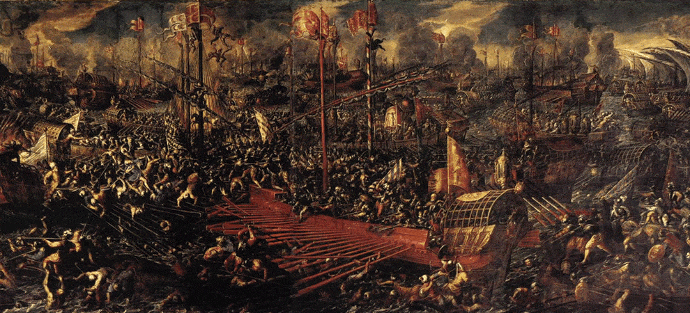 a painting of a battle scene